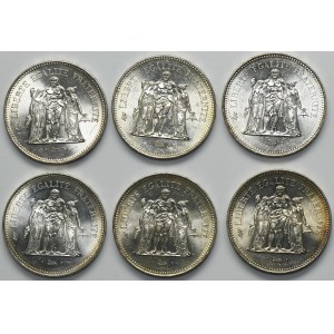 Set, France, V Republic, 50 Francs Paris 1974-1978 - Hercules (6 pcs.)