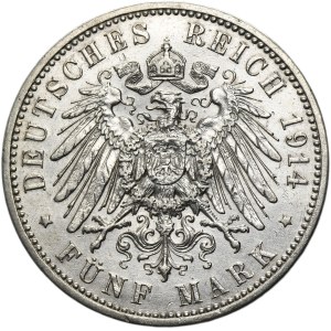 Germany, Kingdom of Prussia, Wilhelm II, 5 Mark Berlin 1913 A