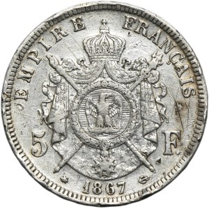 France, Napoleon III, 5 Francs Paris 1867 A