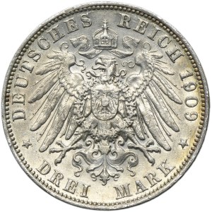 Germany, Kingdom of Saxony, Friedrich August III, 3 Mark Muldenhütten 1909 E