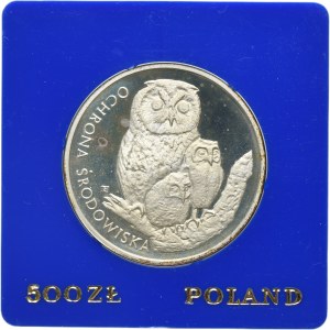 500 zloty 1986 Environmental Protection Owl with youngsters