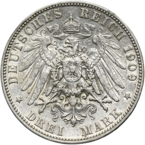Germany, Kingdom of Saxony, Friedrich August III, 3 Mark Muldenhütten 1909 E