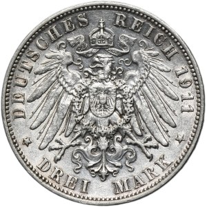 Germany, Kingdom of Saxony, Frederick Augustus III, 3 Mark Muldenhütten 1911 E
