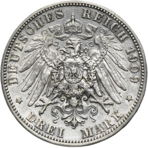 Germany, Kingdom of Saxony, Friedrich August III, 3 Mark Muldenhütten 1909 E