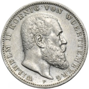 Deutschland, Königreich Württemberg, Wilhelm II, 3 Mark Stuttgart 1909 F