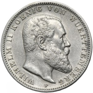 Germany, Kingdom of Württemberg, Wilhelm II, 3 Mark Stuttgart 1909 F