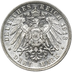 Deutschland, Königreich Sachsen, Friedrich August III., 3 Mark Muldenhütten 1913 E