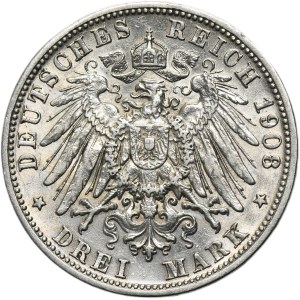 Niemcy, Bawaria, Otto, 3 Marki Monachium 1908 D