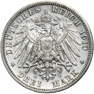 Germany, Grand Duchy of Baden, Friedrich II, 3 Mark Karlsruhe 1910 G