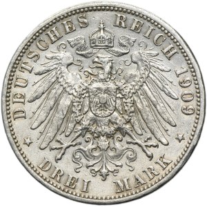 Germany, Grand Duchy of Baden, Friedrich II, 3 Mark Karlsruhe 1909 G