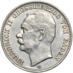 Deutschland, Großherzogtum Baden, Friedrich II., 3 Mark Karlsruhe 1909 G