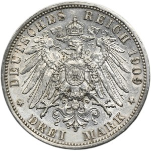Deutschland, Großherzogtum Baden, Friedrich II., 3 Mark Karlsruhe 1909 G