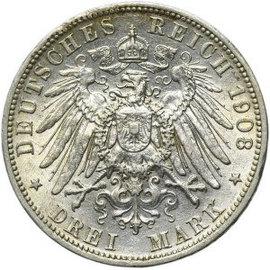 Niemcy, Królestwo Prus, Wilhelm II, 3 Marki Berlin 1908 A