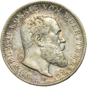 Germany, Kingdom of Württemberg, Wilhelm II, 3 Mark Stuttgart 1909 F