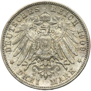 Germany, Kingdom of Württemberg, Wilhelm II, 3 Mark Stuttgart 1909 F
