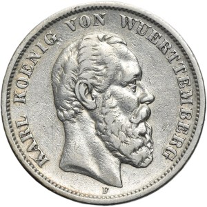 Germany, Kingdom of Württemberg, Karl von Württemberg, 5 Mark Stuttgart 1874 F
