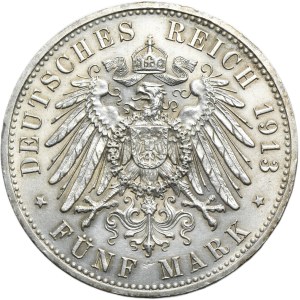 Germany, Kingdom of Prussia, Wilhelm II, 5 Mark Berlin 1913 A