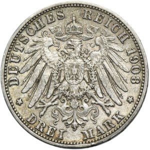 Germany, Baden, Friedrich II, 3 Mark Karlsruhe 1908 G