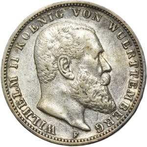 Germany, Kingdom of Württemberg, Wilhelm II, 3 Mark Stuttgart 1909 F