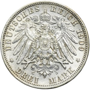 Germany, Kingdom of Prussia, Wilhelm II, 3 Mark Berlin 1909 A
