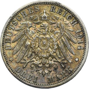 Germany, Kingdom of Prussia, Wilhelm II, 3 Mark Berlin 1914 A