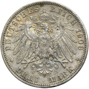 Germany, Kingdom of Prussia, Wilhelm II, 3 Mark Berlin 1909 A