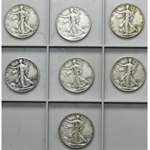 Set, USA, 1/2 Dollar 1936-1944 - Walking Liberty (7 pcs.)