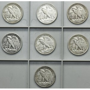 Set, USA, 1/2 Dollar 1936-1944 - Walking Liberty (7 pcs.)