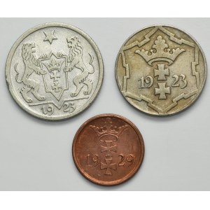 Set, Free City of Danzig, 1 Pfennig, 10 Pfennig and 1 Gulden (3 pcs.)