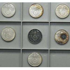 Set, Germany, III Reich, Paul von Hindenburg, 2 Mark 1937-1939 (7 pcs.)