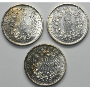Set, France, V Republic, 10 Francs Paris 1965-1967 - Hercules (3 pcs.)