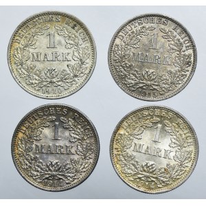 Set, Germany, German Empire, Wilhelm II, 1 Mark 1910-1915 (4 pcs.)