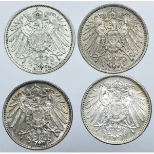 Set, Germany, German Empire, Wilhelm II, 1 Mark 1910-1915 (4 pcs.)
