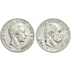 Set, Germany, Kingdom of Prussia, Wilhelm I and Wilhelm II, 5 Mark Berlin and Hanover 1876-1907 (2 pcs.)