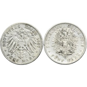 Set, Germany, Kingdom of Prussia, Wilhelm I and Wilhelm II, 5 Mark Berlin and Hanover 1876-1907 (2 pcs.)