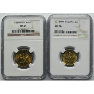 Set, 2 gold 1978 and 5 gold 1988 - NGC MS66 (2 pieces).