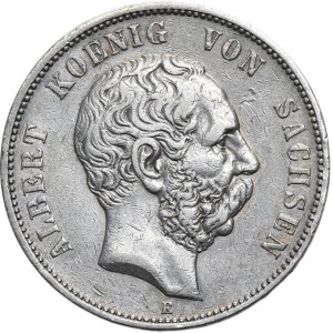Germany, Kingdom of Saxony, Albert, 5 Mark Dresden 1875 E