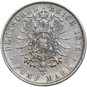 Germany, Kingdom of Saxony, Albert, 5 Mark Dresden 1875 E