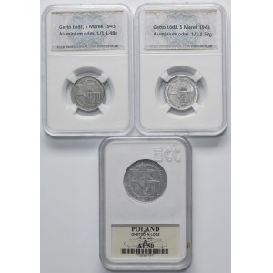 Set, Ghetto Litzmannstadt, 5 and 10 mark 1943 (3 pcs.)