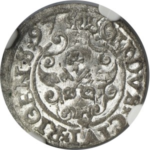 Sigismund III Vasa, Schilling Riga 1597 - NGC MS62