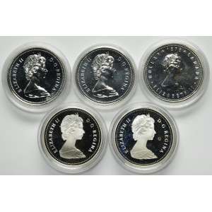 Set, Canada, Elizabeth II, 1 Dollar 1974-1986 (5 pcs.)