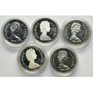 Set, Canada, Elizabeth II, 1 Dollar 1971-1987 (5 pcs.)