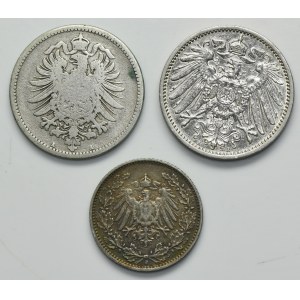 Set, Germany, German Empire, Wilhelm I and Wilhelm II, 1/2 Mark and 1 Mark (3 pcs.)