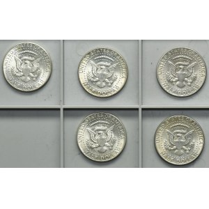 Set, USA, 1/2 Dollar Philadephia 1964-1967 - Kennedy (5 pcs.)