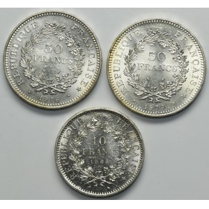 Set, France, Fifth Republic, 10-50 Francs 1966-1979 (3 pcs.)