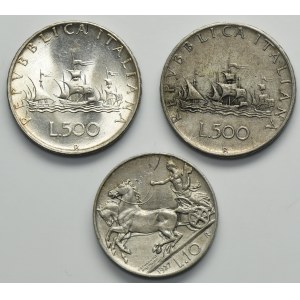 Set, Italy, 10 Lire and 500 Lire (3 pcs.)