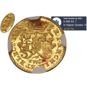 Augustus III of Poland, 1/4 Ducat Dresden 1735 FWôF - NGC MS63 - VERY RARE