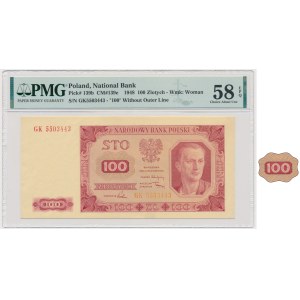 100 złotych 1948 - GK - PMG 58 EPQ - bez ramki -