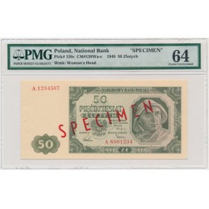 50 zloty 1948 - SPECIMEN - A 12334567/8901234 - PMG 64