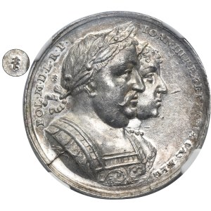 John III Sobieski, Medal visit of the royal couple in Danzig 1677 - NGC MS60 - EXTREMELY RARE, ex. Potocki